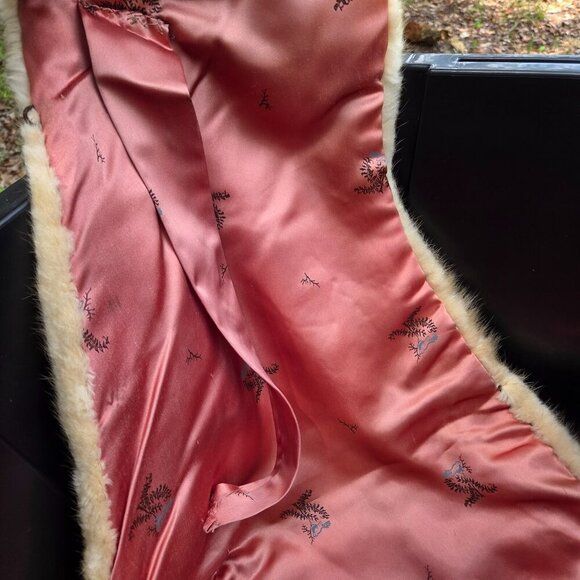 Macys VTG Genuine Mink Fur Stole Wrap Cape Light Brown Lined Collar Pockets - Picture 7 of 13